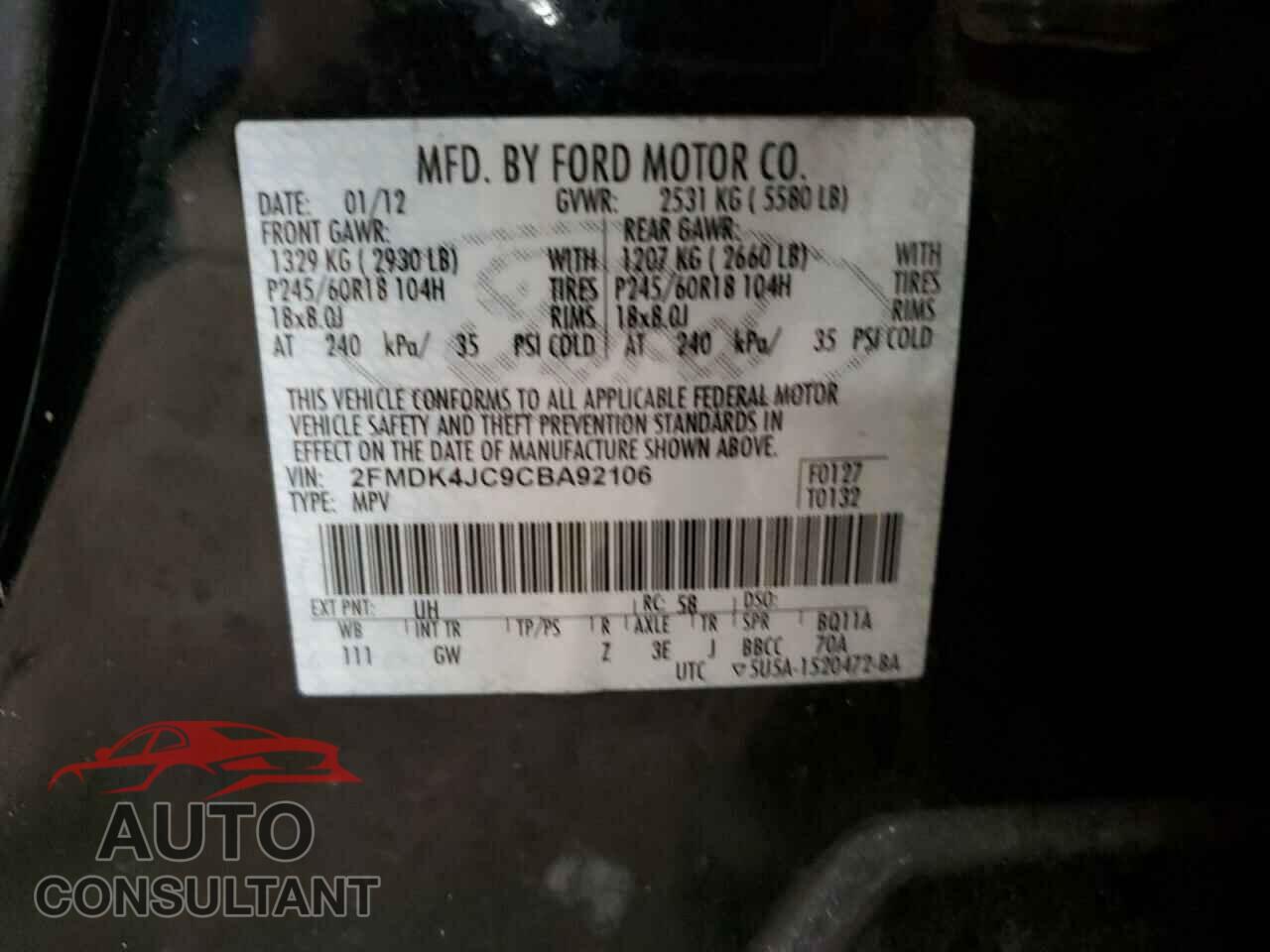 FORD EDGE 2012 - 2FMDK4JC9CBA92106