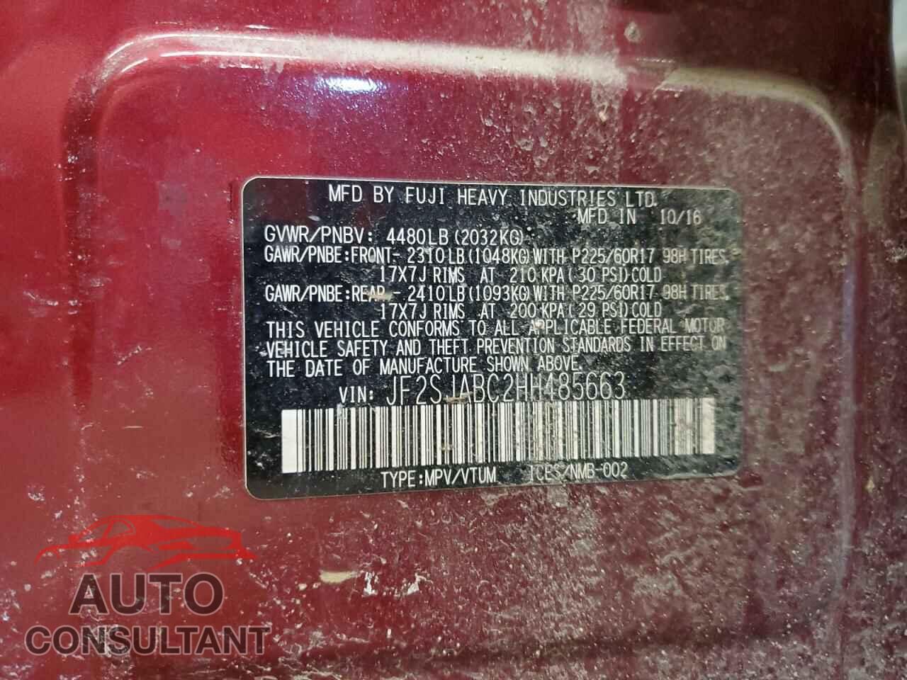 SUBARU FORESTER 2017 - JF2SJABC2HH485663