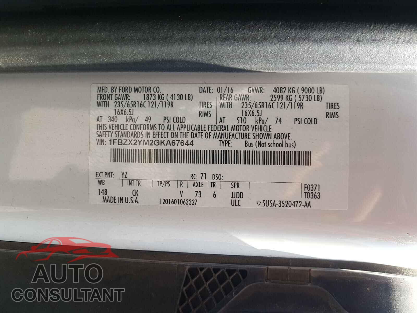 FORD TRANSIT CO 2016 - 1FBZX2YM2GKA67644
