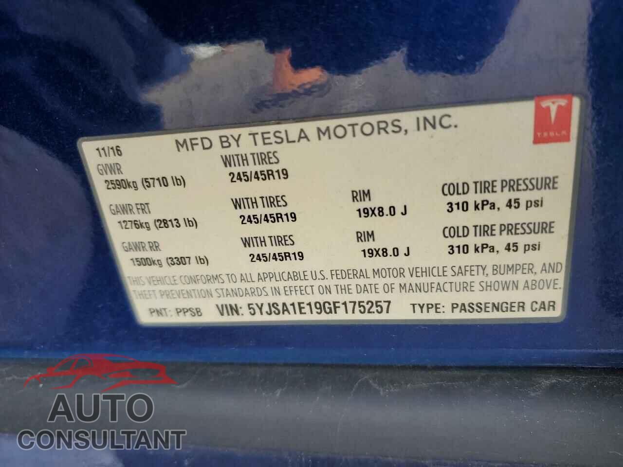 TESLA MODEL S 2016 - 5YJSA1E19GF175257