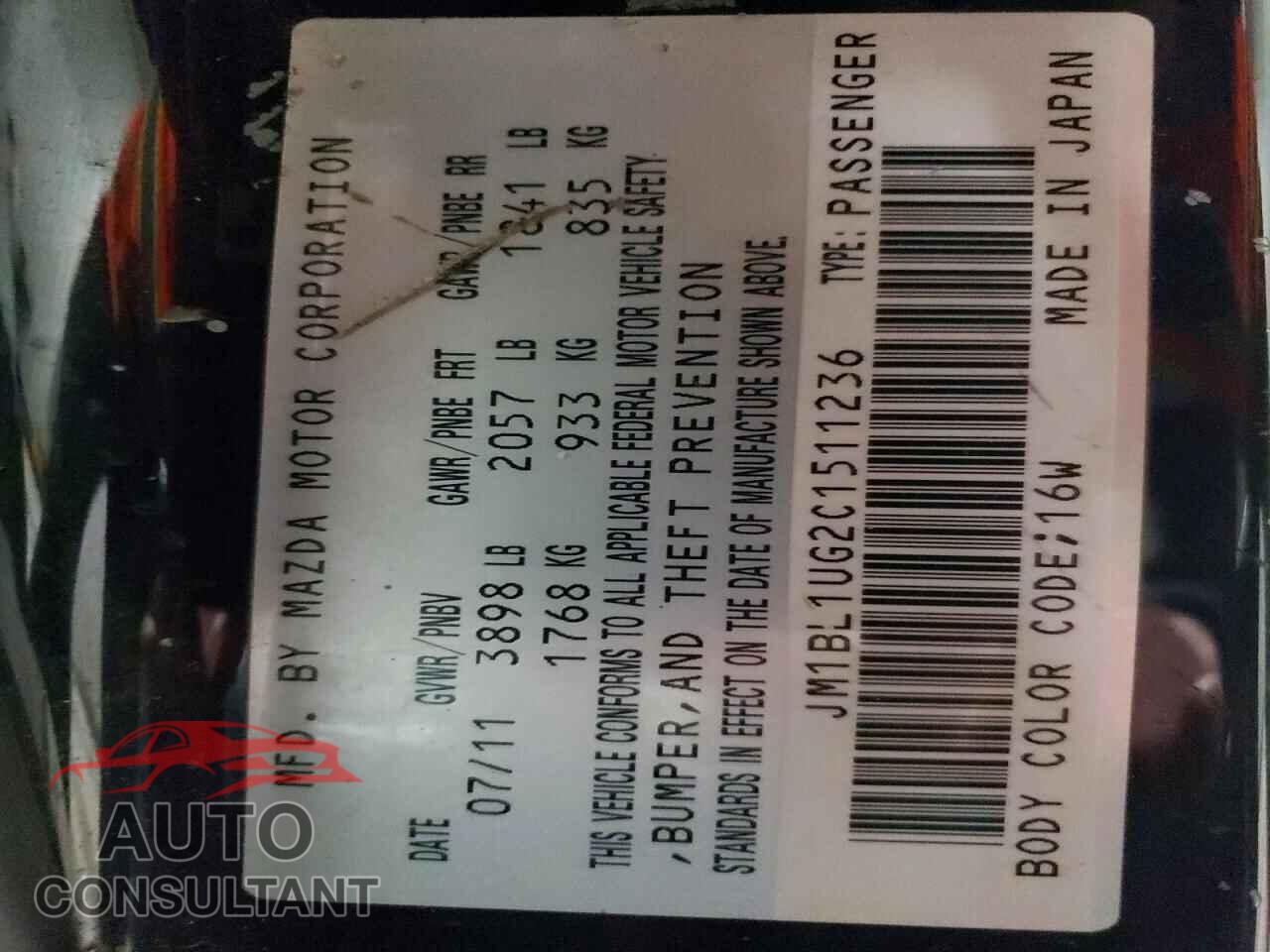 MAZDA 3 2012 - JM1BL1UG2C1511236