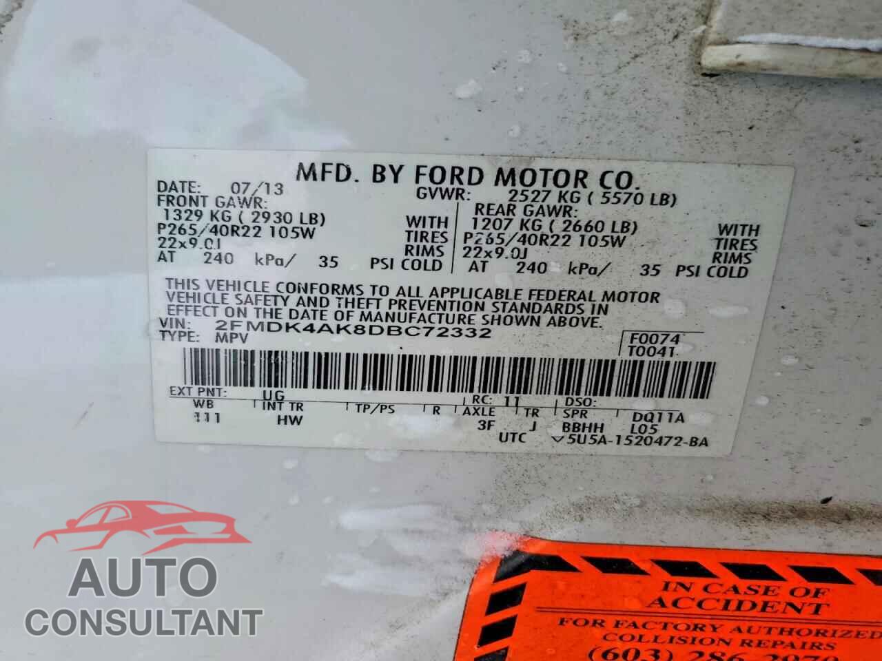 FORD EDGE 2013 - 2FMDK4AK8DBC72332