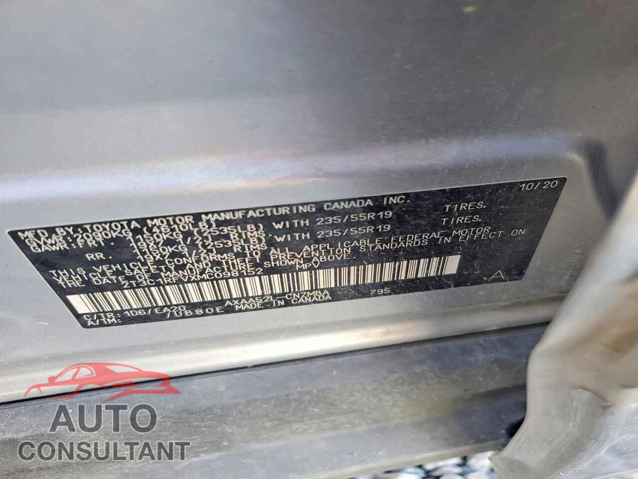 TOYOTA RAV4 2021 - 2T3C1RFVXMC098152