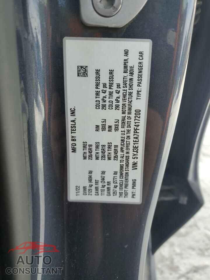 TESLA MODEL 3 2023 - 5YJ3E1EA7PF417200