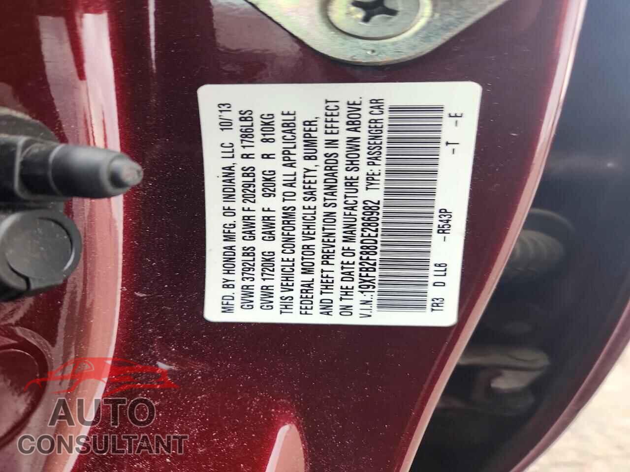 HONDA CIVIC 2013 - 19XFB2F88DE286982