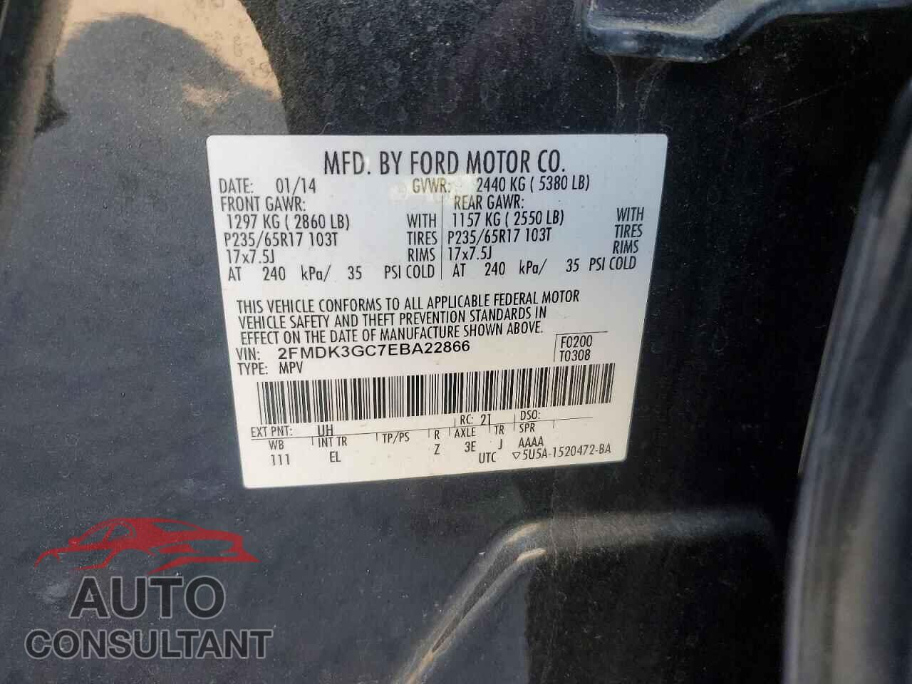 FORD EDGE 2014 - 2FMDK3GC7EBA22866