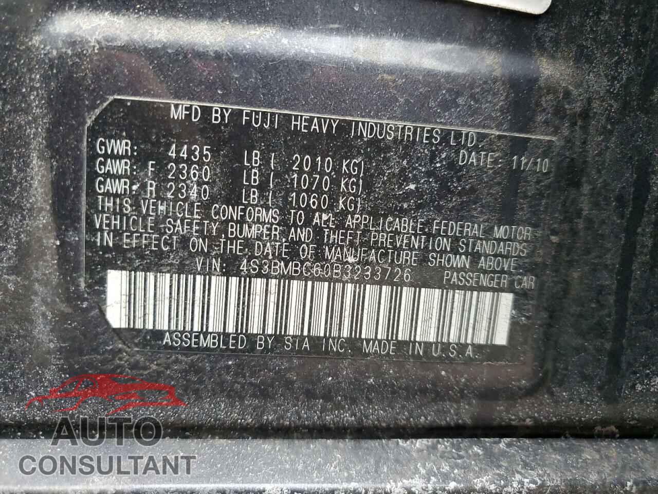 SUBARU LEGACY 2011 - 4S3BMBC60B3233726