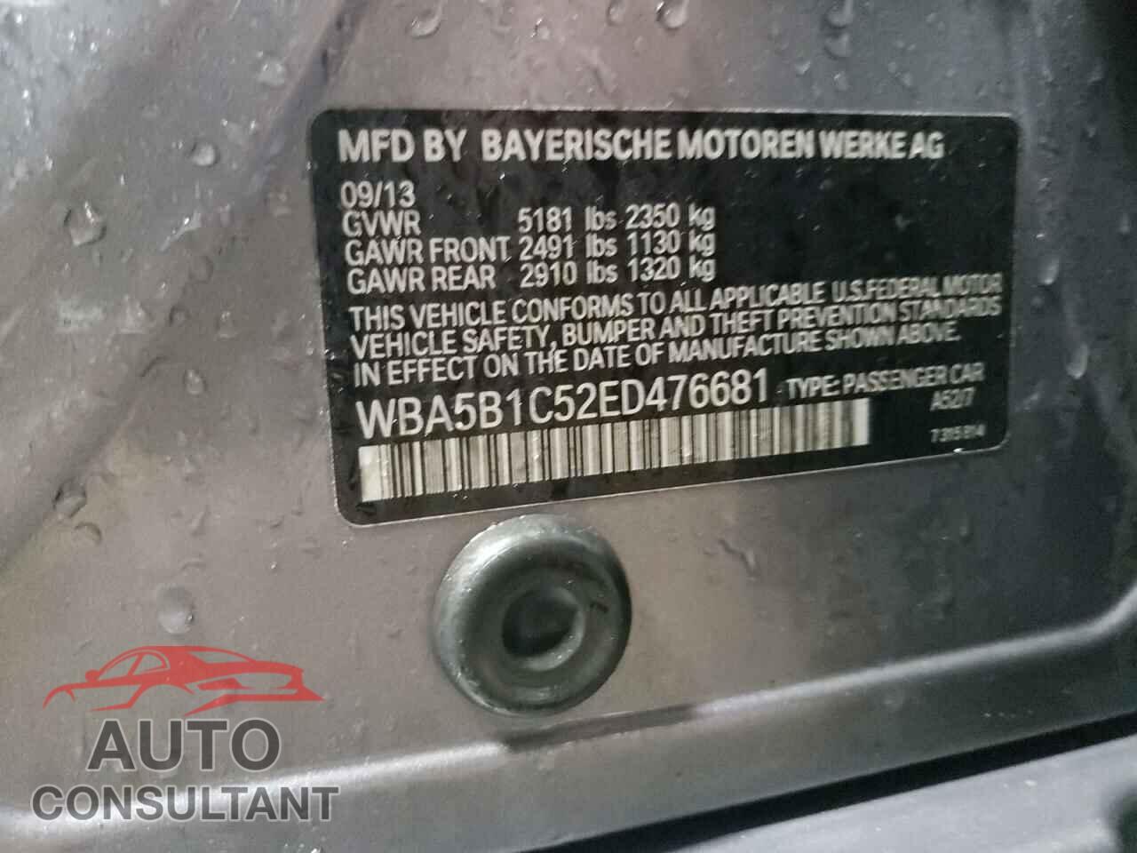 BMW 5 SERIES 2014 - WBA5B1C52ED476681
