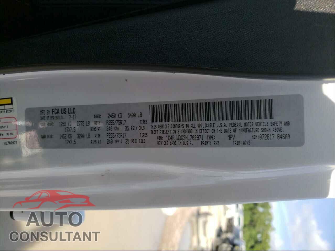 JEEP WRANGLER 2017 - 1C4BJWDG3HL702971