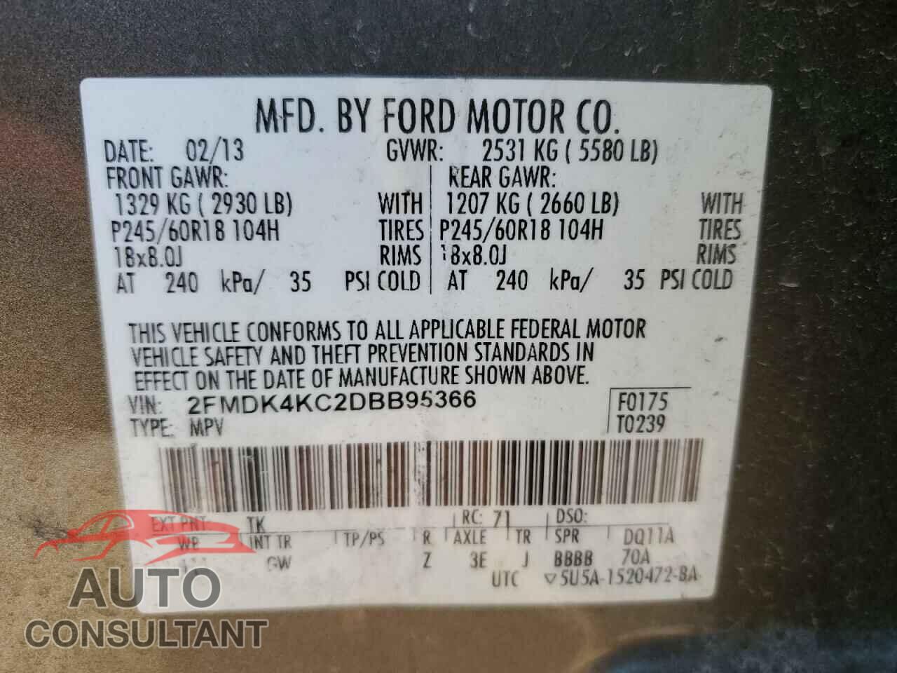 FORD EDGE 2013 - 2FMDK4KC2DBB95366