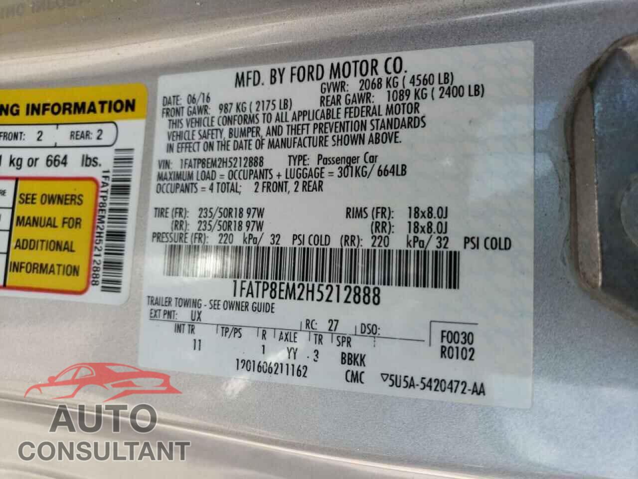 FORD MUSTANG 2017 - 1FATP8EM2H5212888