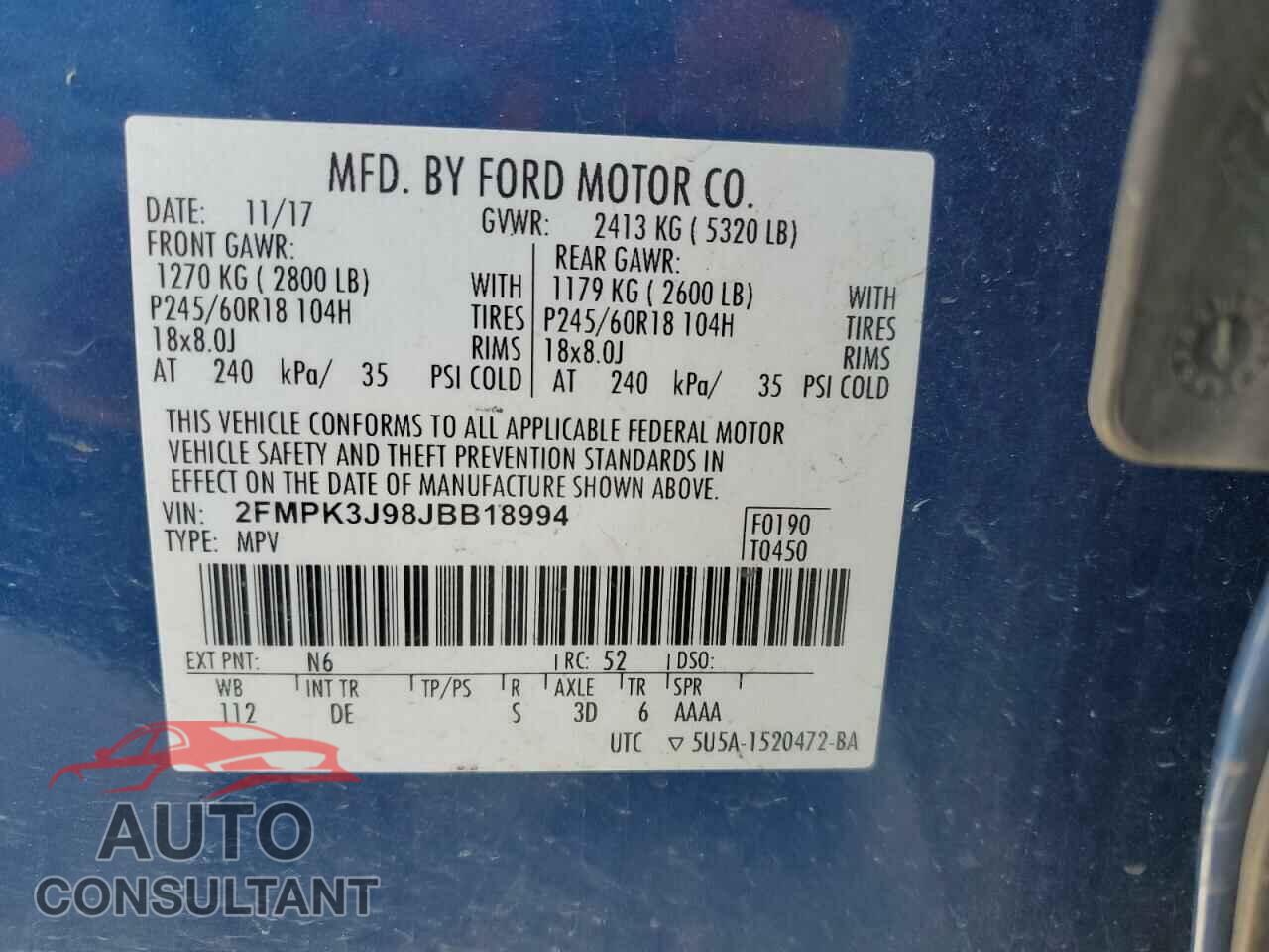 FORD EDGE 2018 - 2FMPK3J98JBB18994
