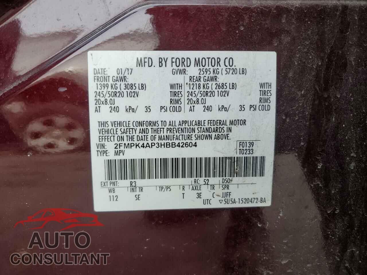 FORD EDGE 2017 - 2FMPK4AP3HBB42604