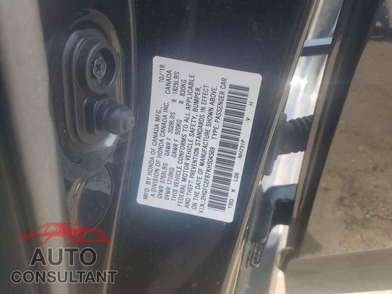 HONDA CIVIC 2019 - 2HGFC2F87KH504569