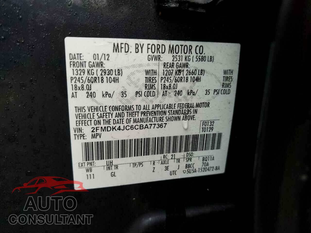 FORD EDGE 2012 - 2FMDK4JC6CBA77367