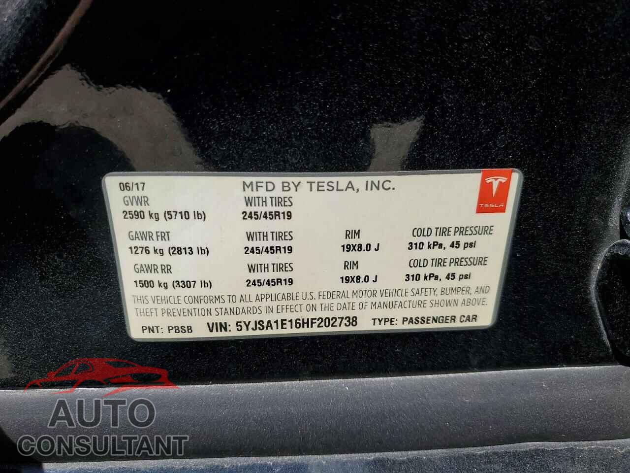 TESLA MODEL S 2017 - 5YJSA1E16HF202738