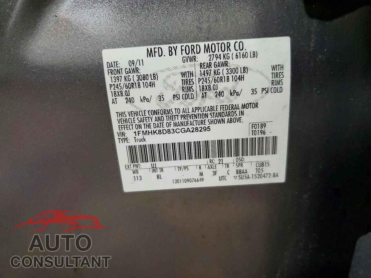 FORD EXPLORER 2012 - 1FMHK8D83CGA28295