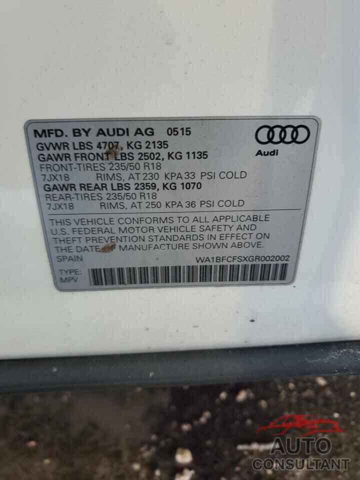 AUDI Q3 2016 - WA1BFCFSXGR002002