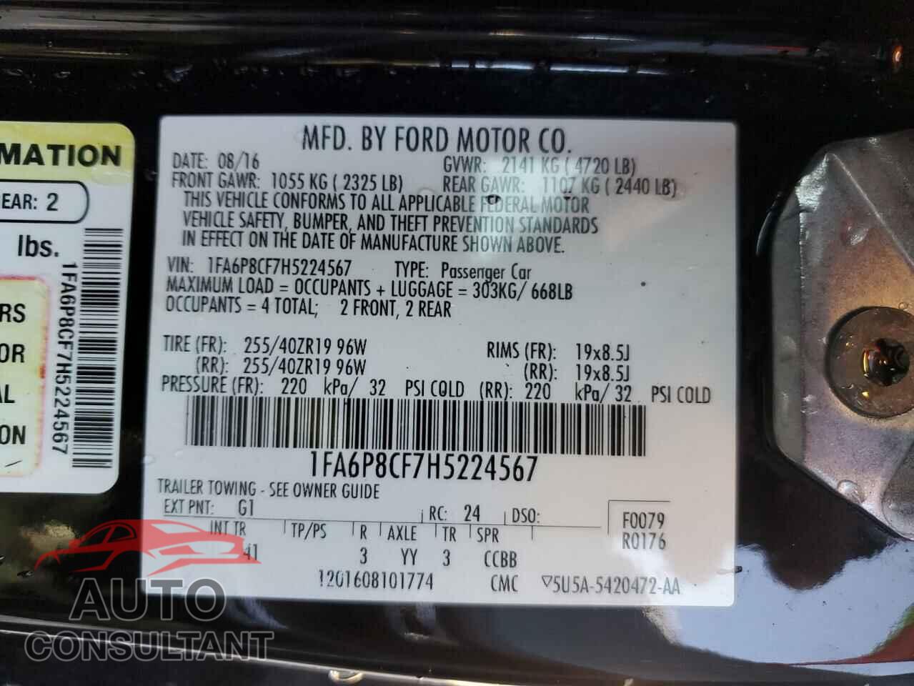 FORD MUSTANG 2017 - 1FA6P8CF7H5224567