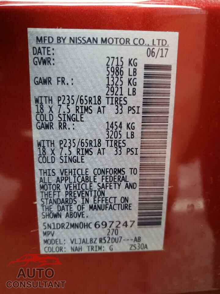 NISSAN PATHFINDER 2017 - 5N1DR2MN0HC697247