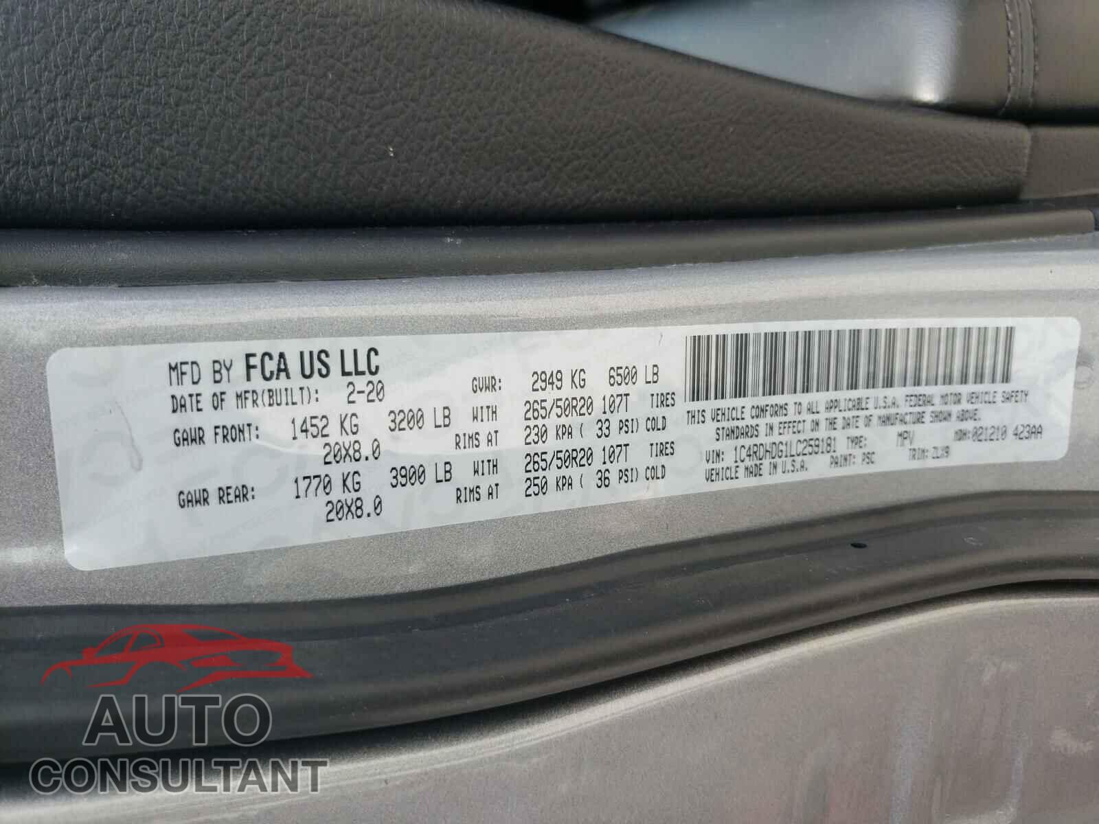 DODGE DURANGO 2020 - 1C4RDHDG1LC259181