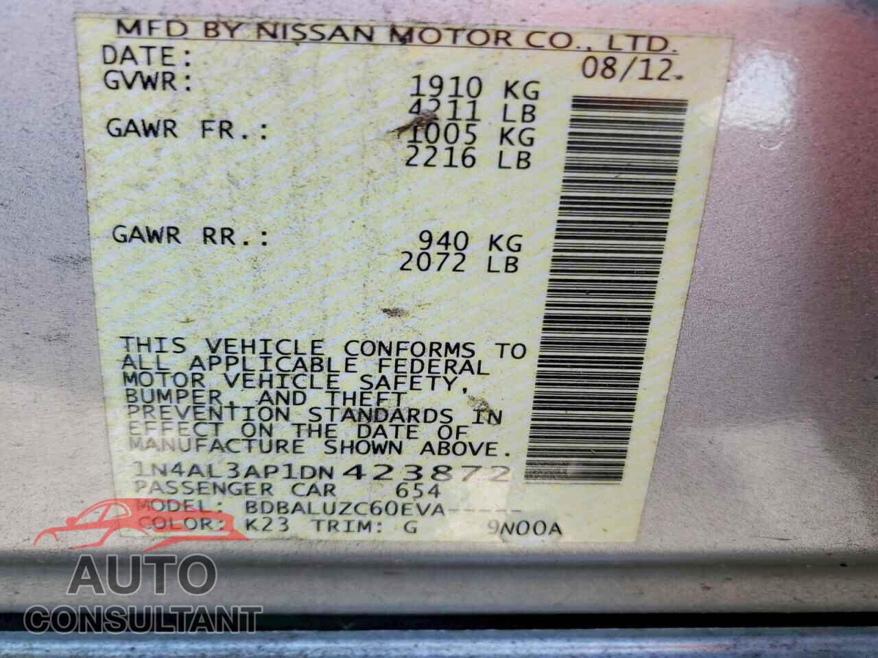 NISSAN ALTIMA 2013 - 1N4AL3AP1DN423872