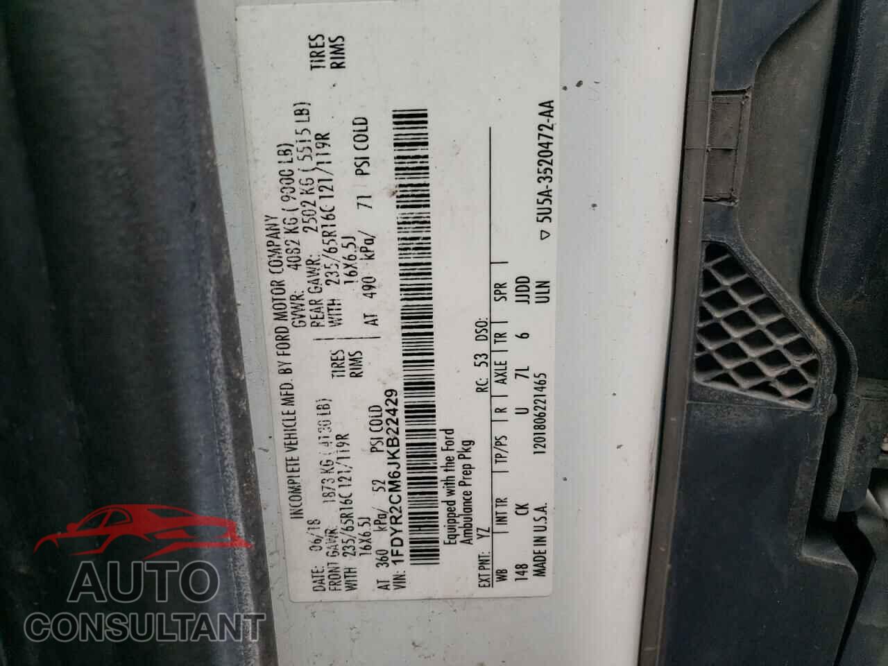 FORD TRANSIT CO 2018 - 1FDYR2CM6JKB22429