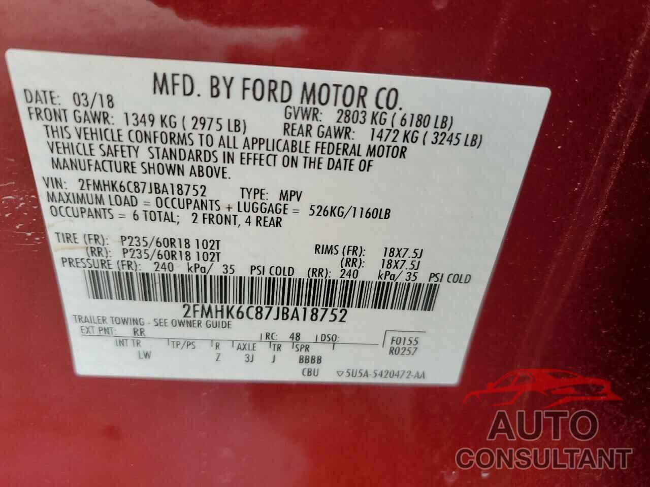 FORD FLEX 2018 - 2FMHK6C87JBA18752