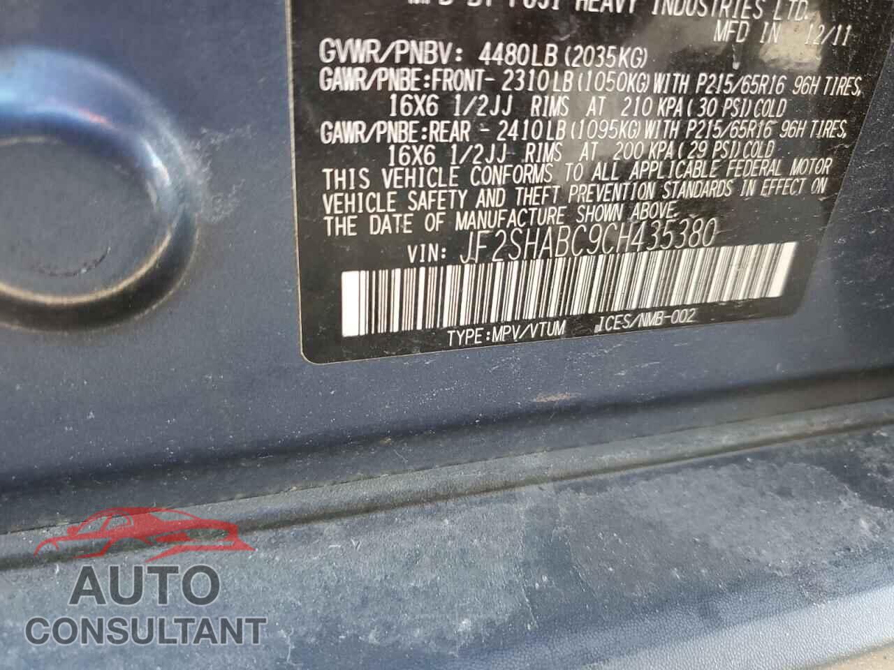 SUBARU FORESTER 2012 - JF2SHABC9CH435380