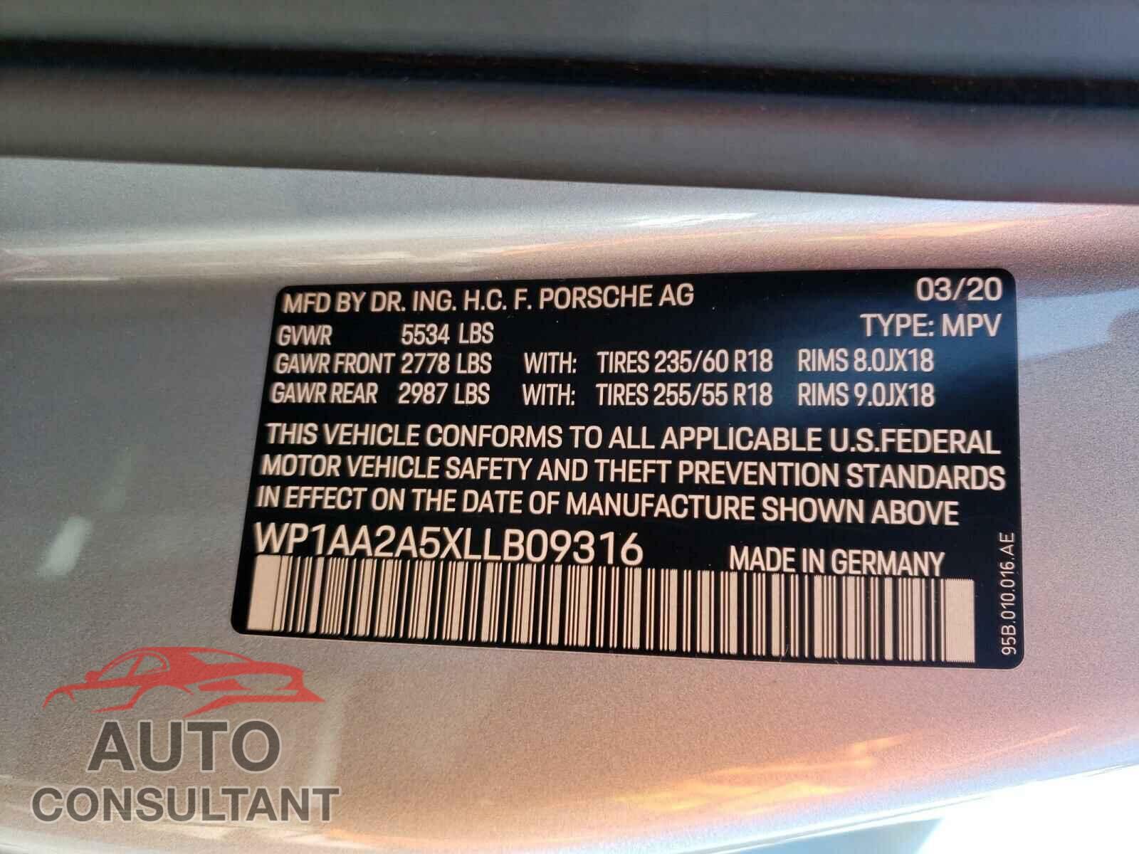 PORSCHE MACAN 2020 - WP1AA2A5XLLB09316