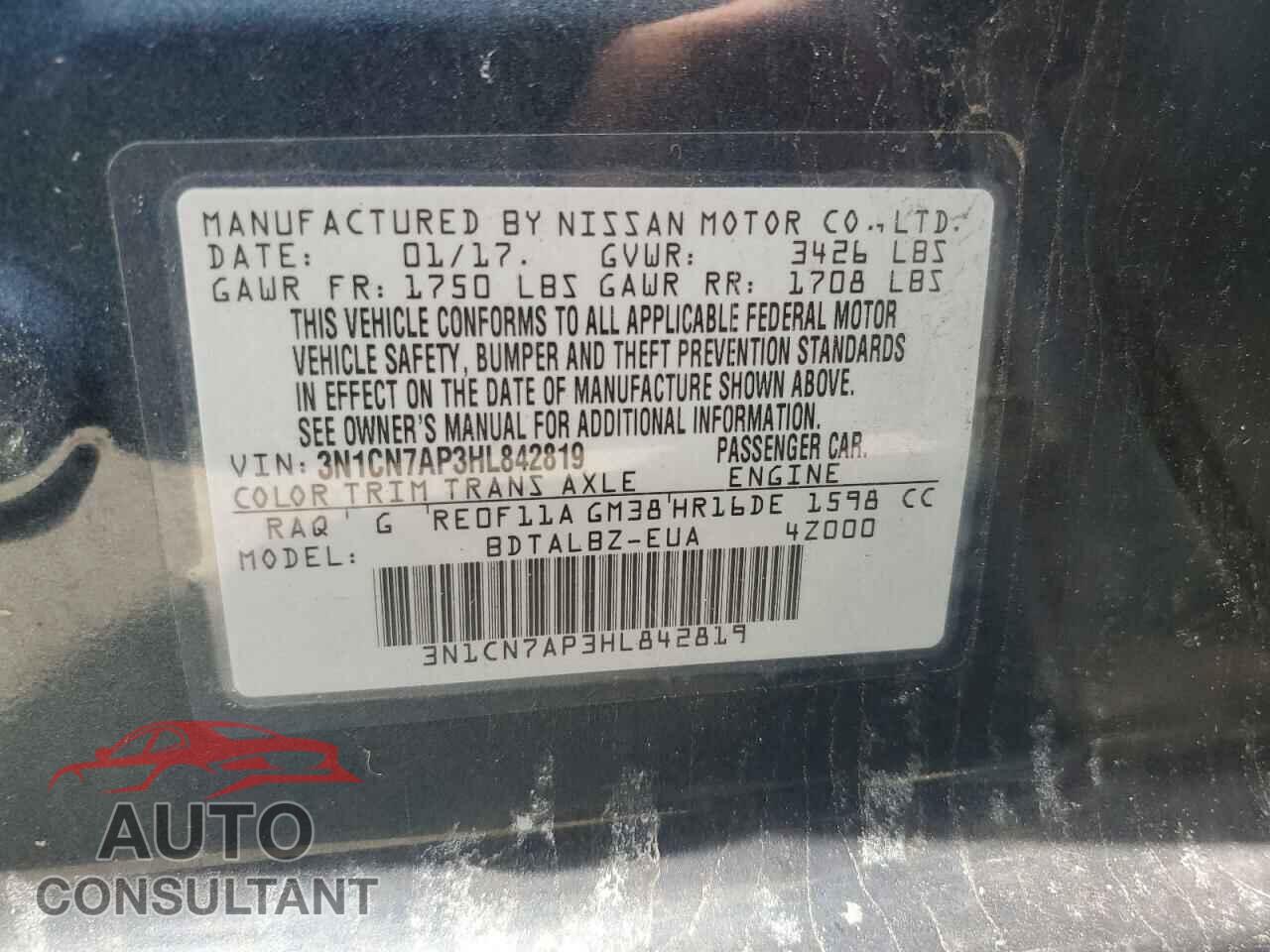 NISSAN VERSA 2017 - 3N1CN7AP3HL842819