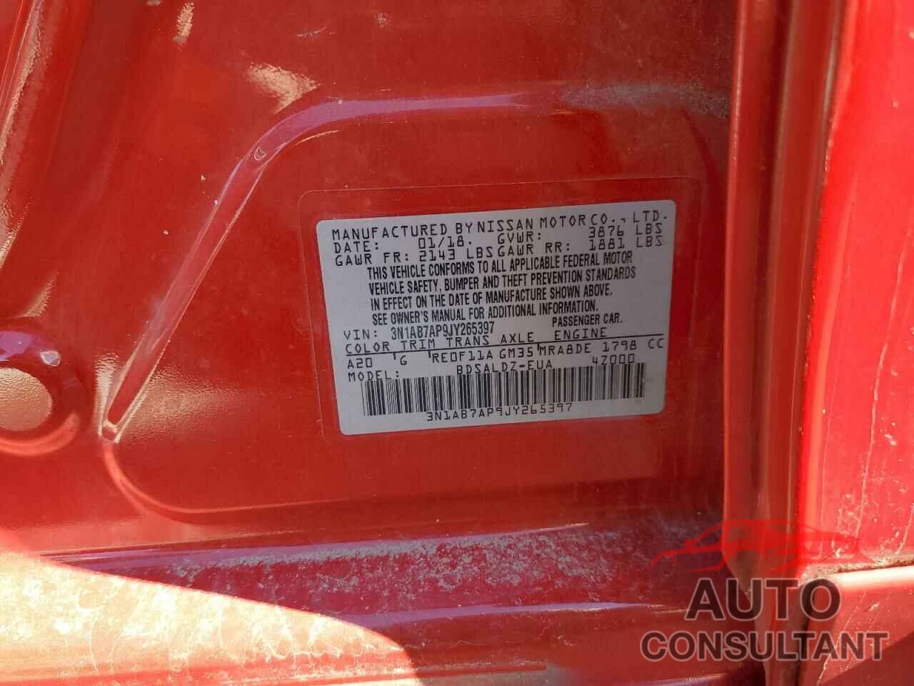 NISSAN SENTRA 2018 - 3N1AB7AP9JY265397