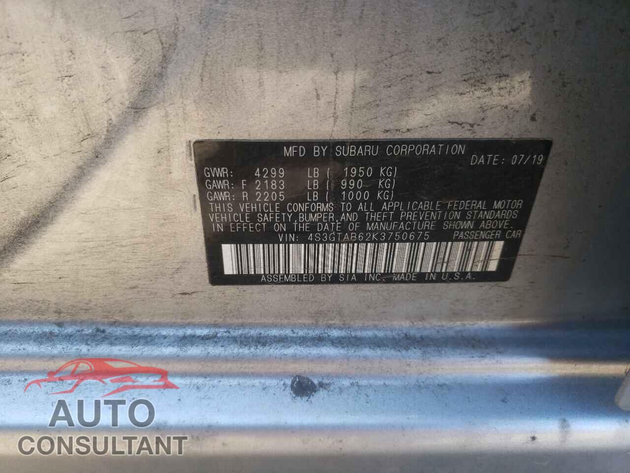 SUBARU IMPREZA 2019 - 4S3GTAB62K3750675