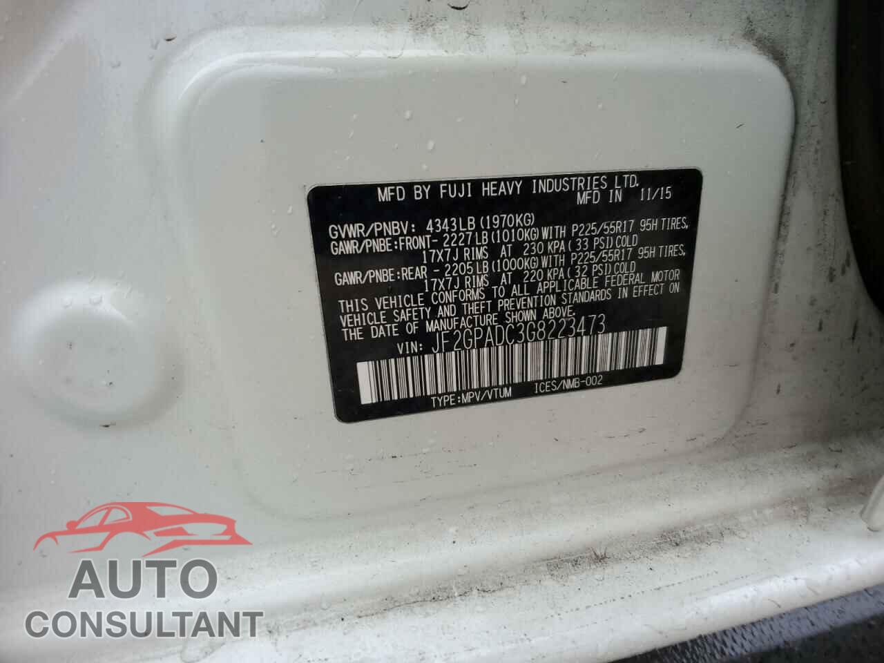 SUBARU CROSSTREK 2016 - JF2GPADC3G8223473