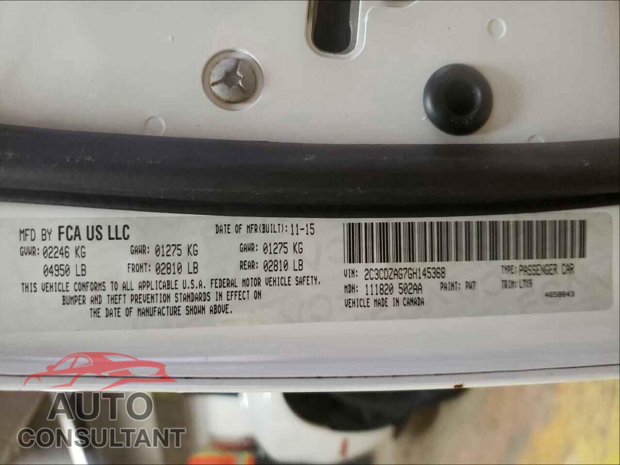 DODGE CHALLENGER 2016 - 2C3CDZAG7GH145368
