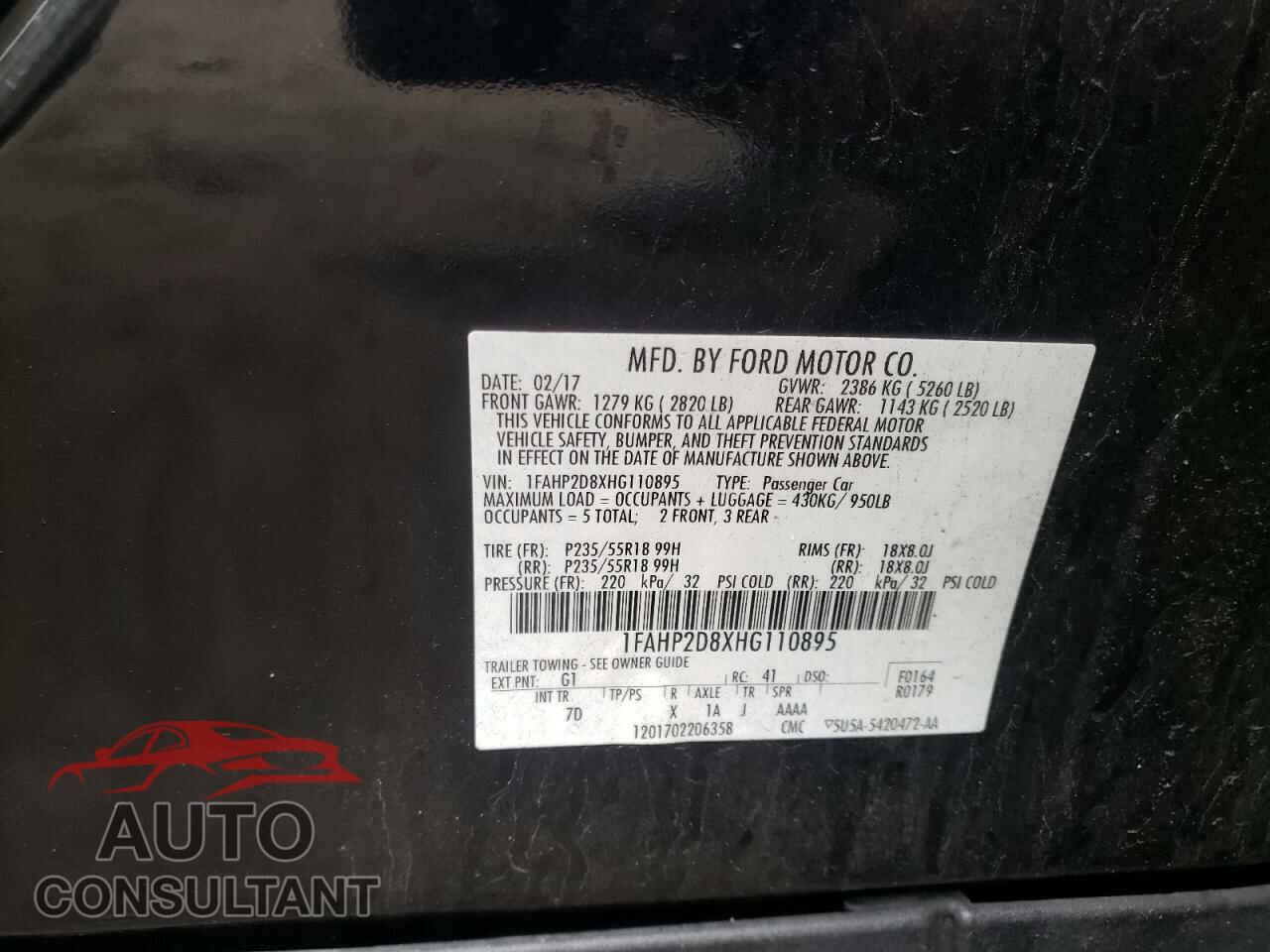 FORD TAURUS 2017 - 1FAHP2D8XHG110895