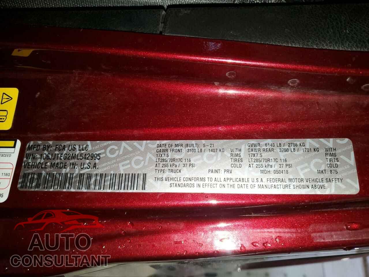 JEEP GLADIATOR 2021 - 1C6JJTEG2ML542995