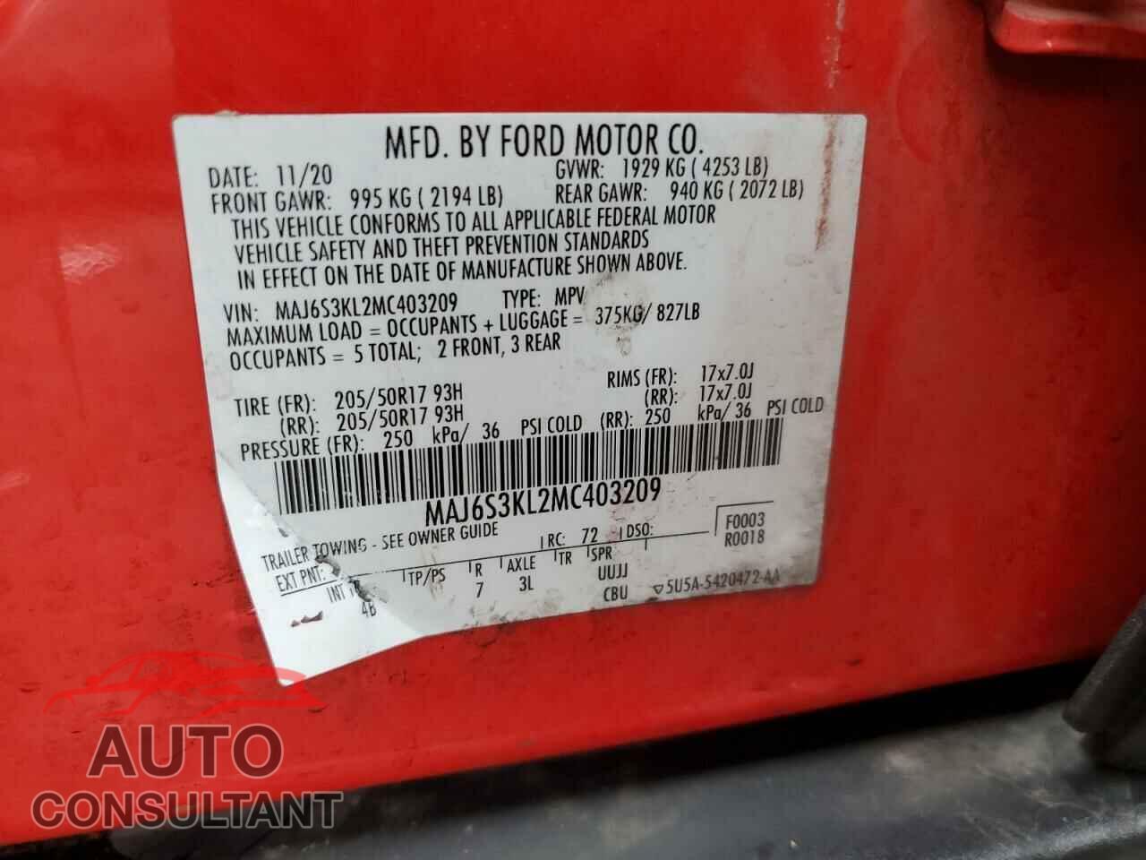 FORD ECOSPORT 2021 - MAJ6S3KL2MC403209