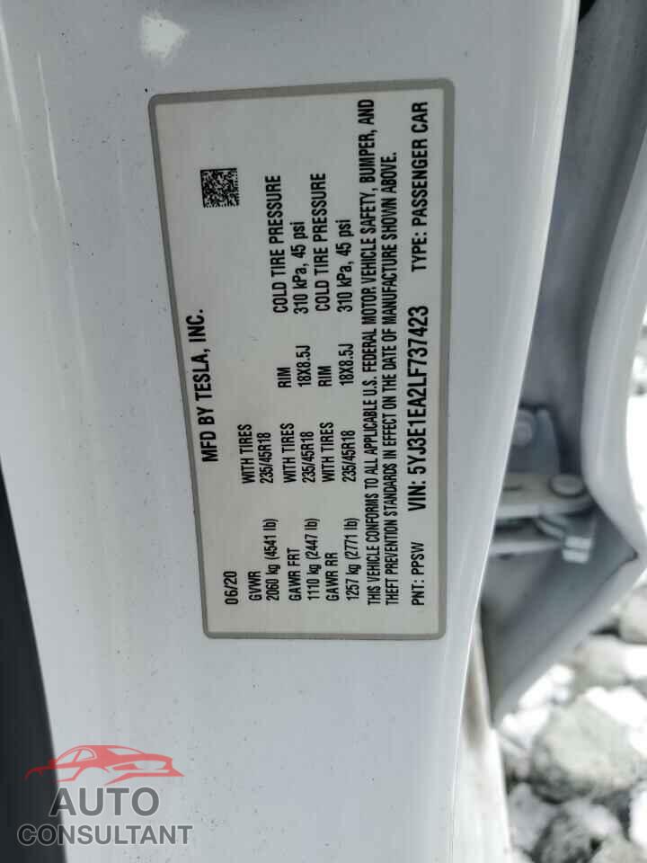 TESLA MODEL 3 2020 - 5YJ3E1EA2LF737423