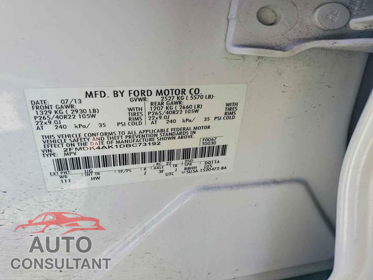 FORD EDGE 2013 - 2FMDK4AK1DBC73192
