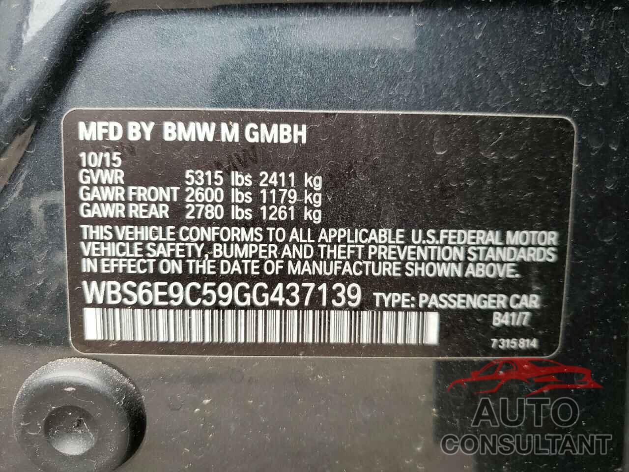BMW M6 2016 - WBS6E9C59GG437139