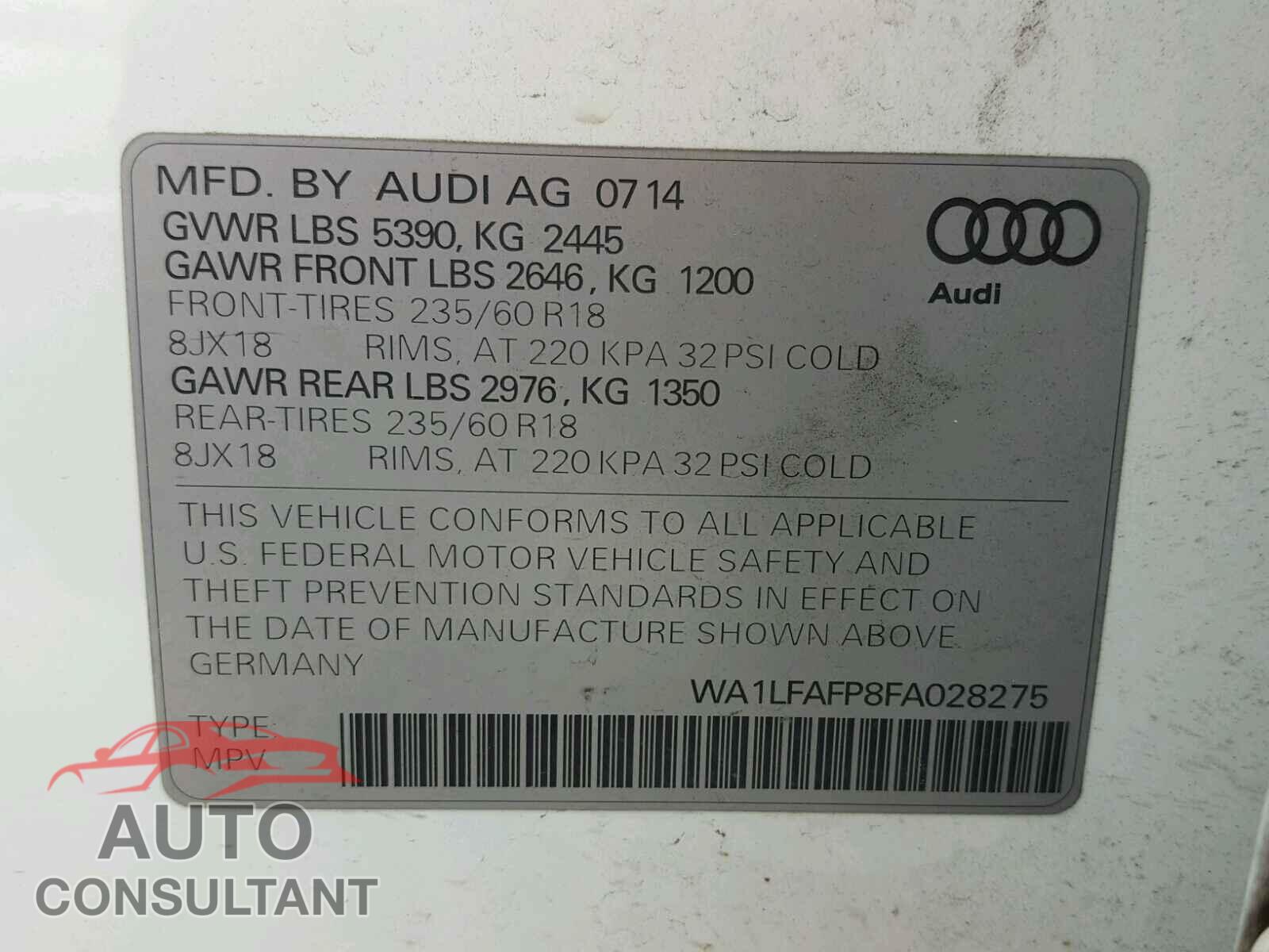 AUDI Q5 2015 - WA1LFAFP8FA028275