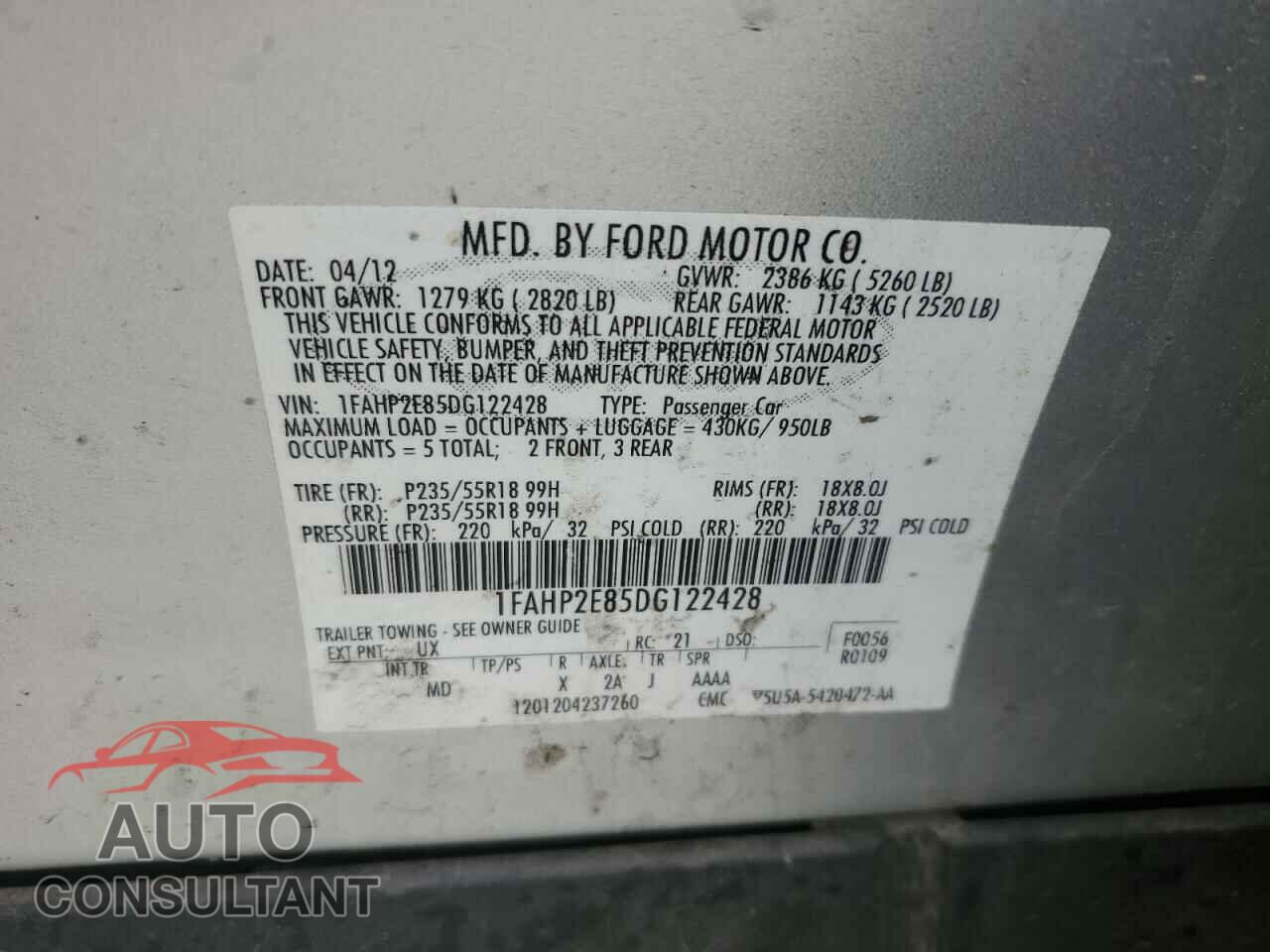 FORD TAURUS 2013 - 1FAHP2E85DG122428
