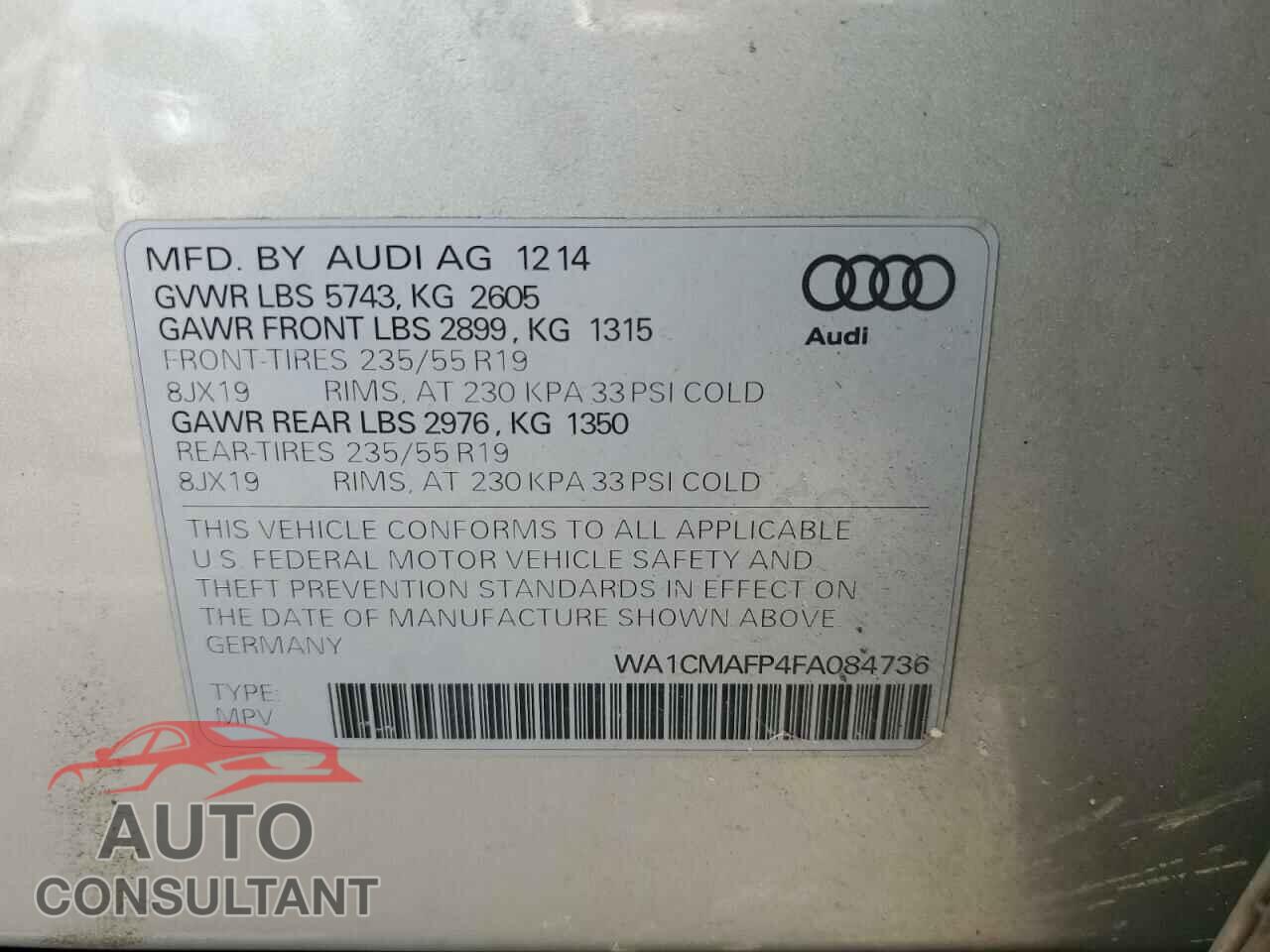 AUDI Q5 2015 - WA1CMAFP4FA084736