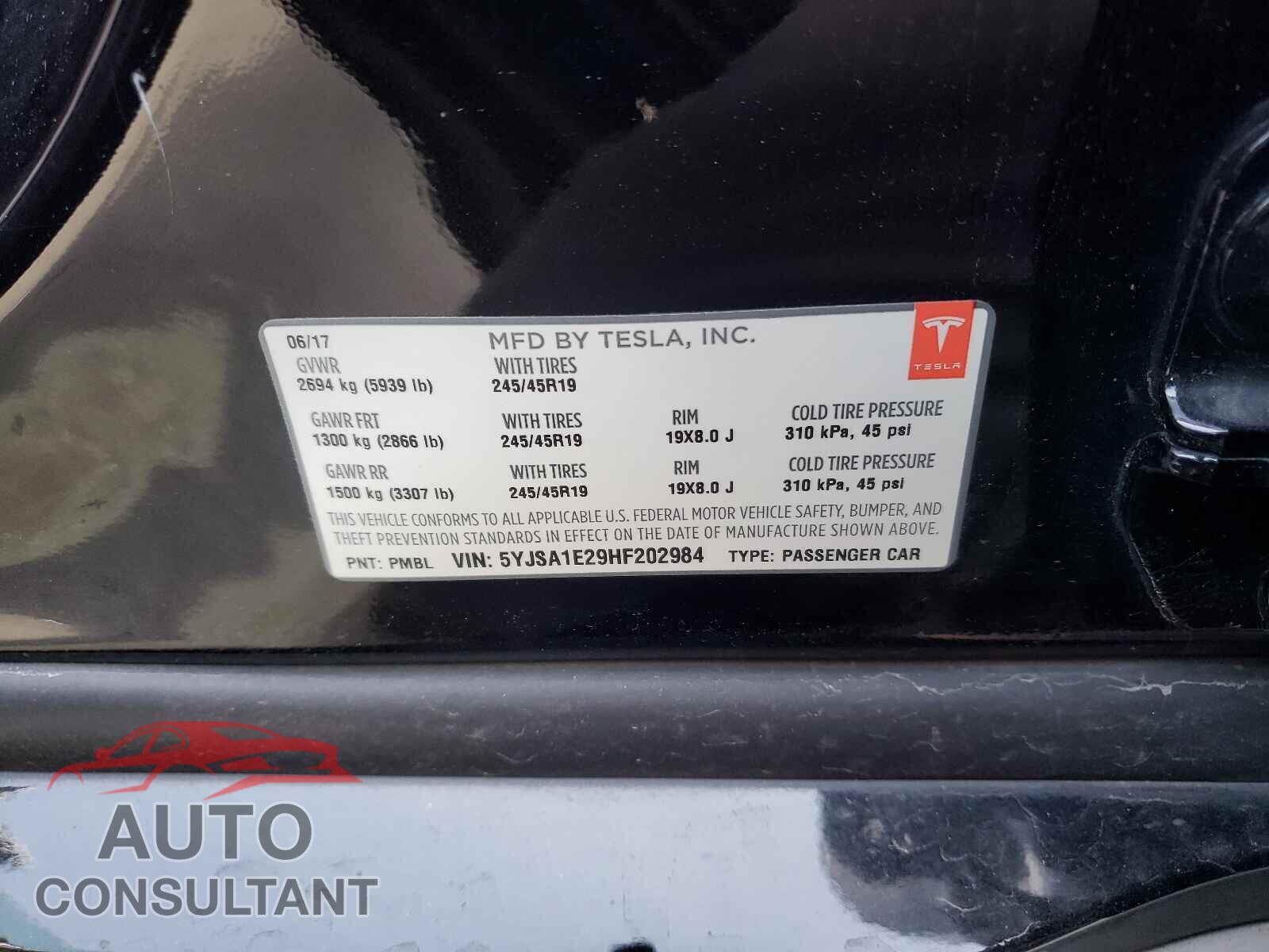 TESLA MODEL S 2017 - 5YJSA1E29HF202984
