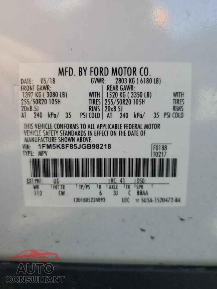 FORD EXPLORER 2018 - 1FM5K8F85JGB98218