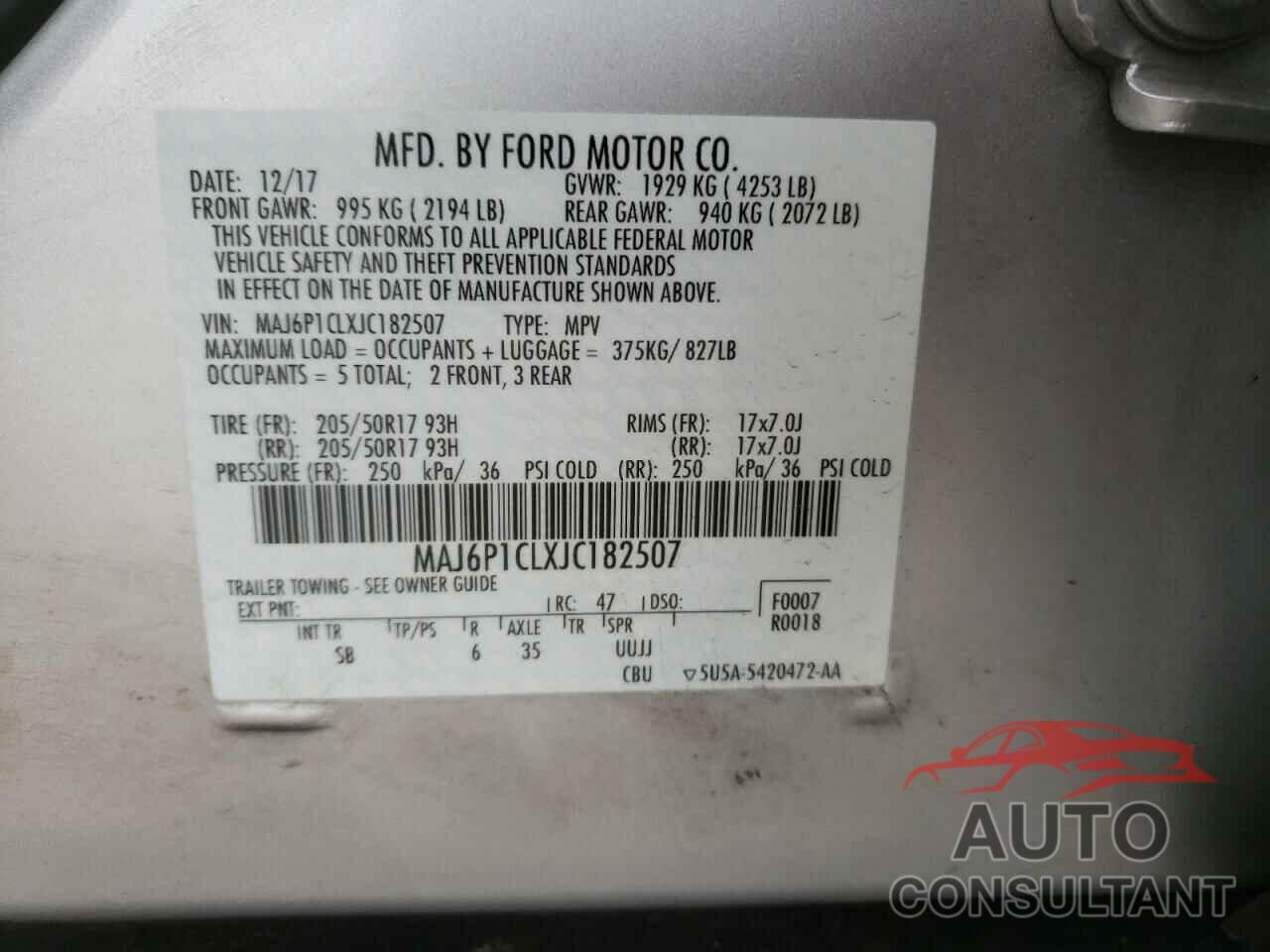 FORD ALL OTHER 2018 - MAJ6P1CLXJC182507