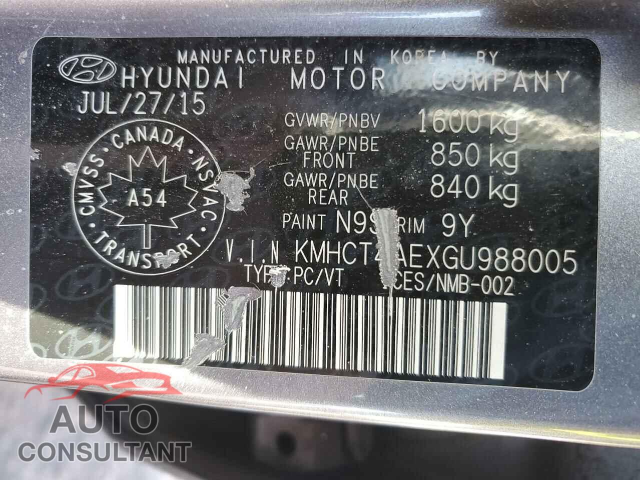HYUNDAI ACCENT 2016 - KMHCT4AEXGU988005