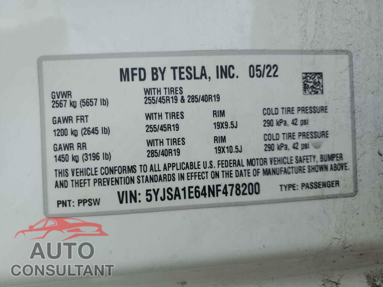 TESLA MODEL S 2022 - 5YJSA1E64NF478200