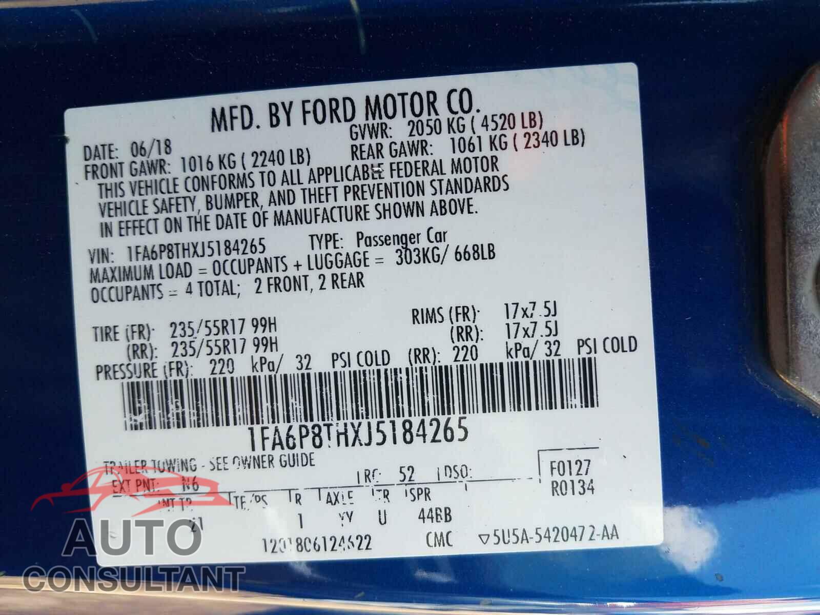 FORD MUSTANG 2018 - 1FA6P8THXJ5184265